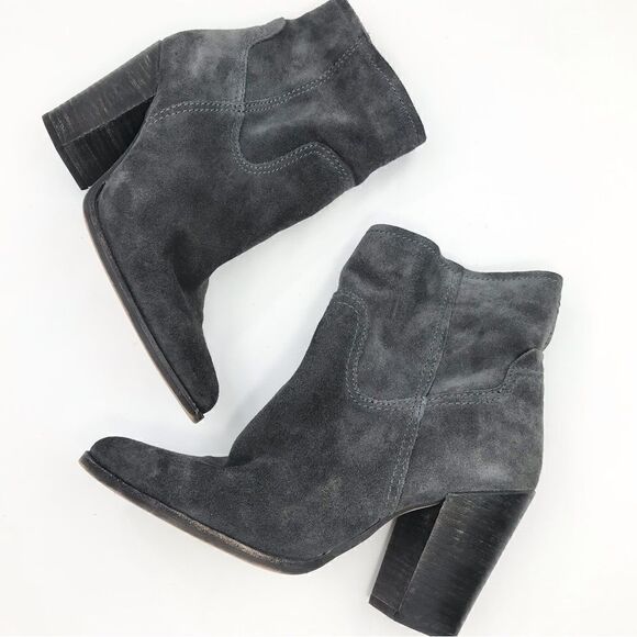 Dolce Vita Gray Suede Leather Soft Structure Western Style Heeled Ankle Boots - Picture 1 of 16